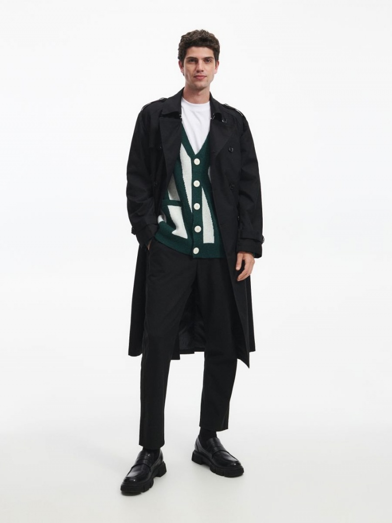 Reserved Double-breasted trench coat Czarne | QJCWUFZ-37