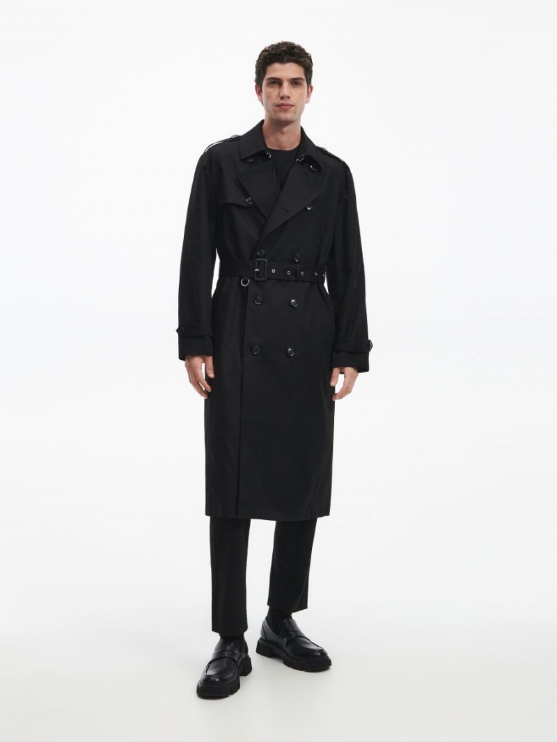 Reserved Double-breasted trench coat Czarne | QJCWUFZ-37