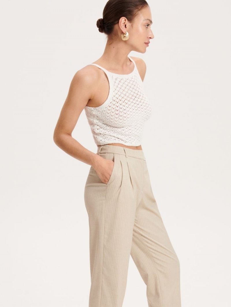 Reserved Elegancki stripe trousers Beżowe | QGUTRHS-73