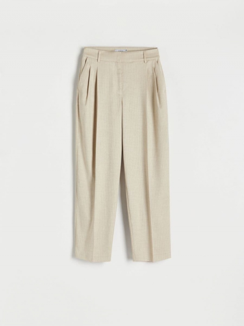 Reserved Elegancki stripe trousers Beżowe | QGUTRHS-73