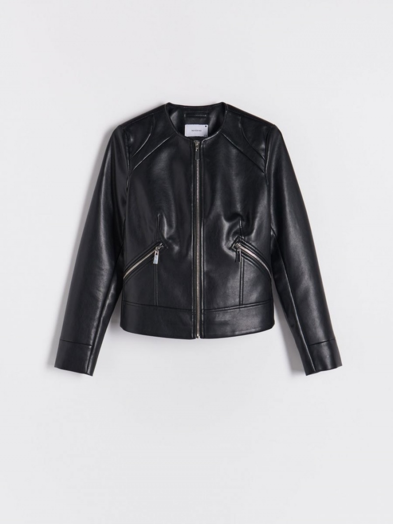 Reserved Faux leather biker jacket Czarne | QYMKDEZ-37