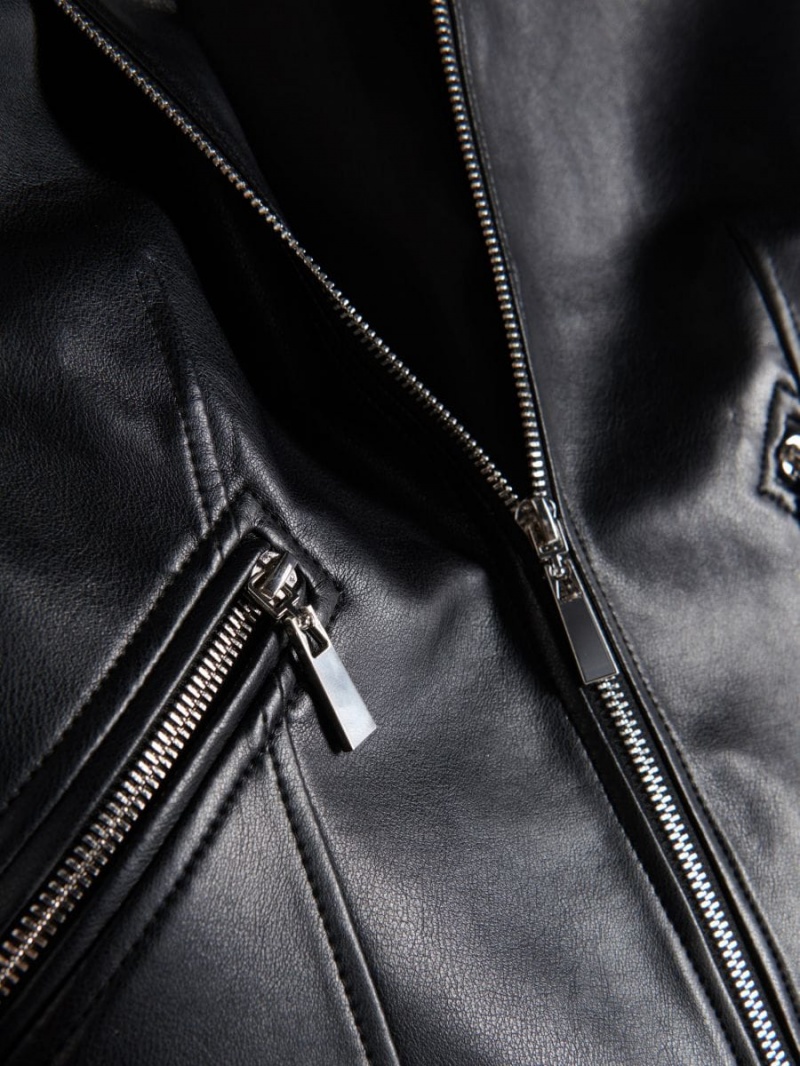 Reserved Faux leather biker jacket Czarne | QYMKDEZ-37