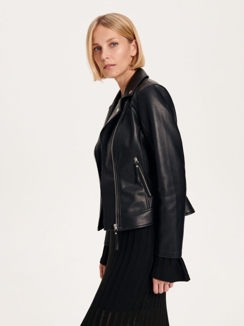 Reserved Faux leather biker jacket Czarne | QVRMYHJ-92