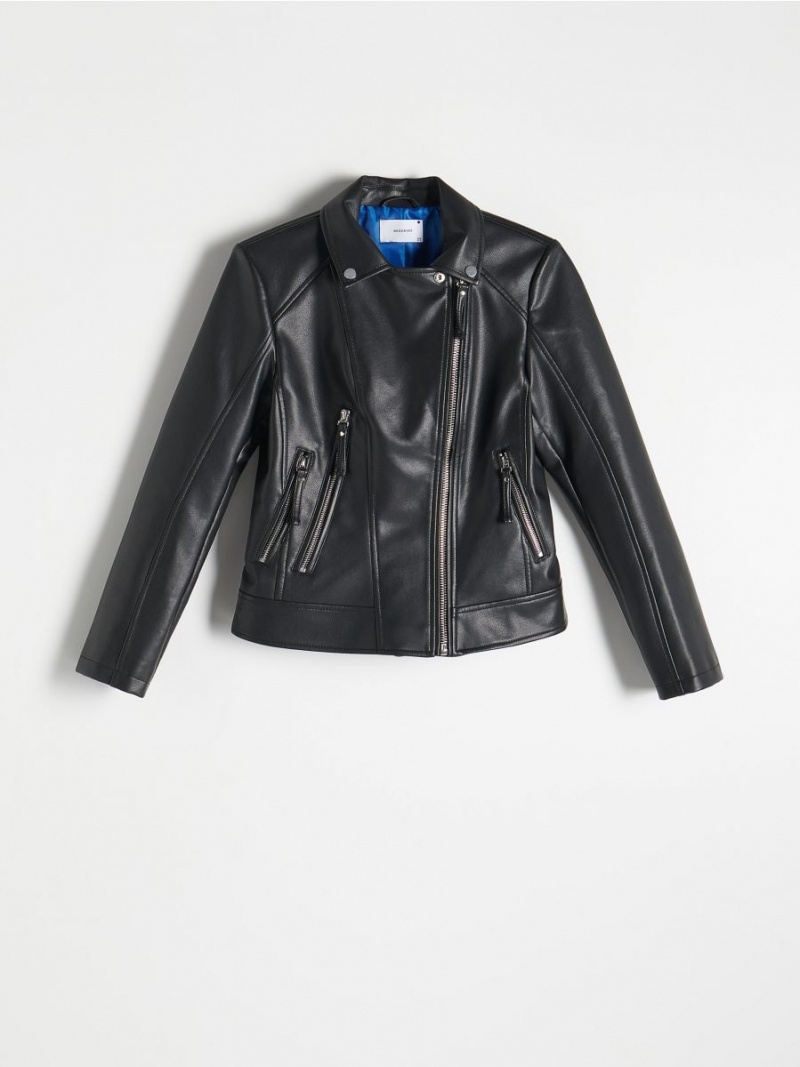 Reserved Faux leather biker jacket Czarne | QVRMYHJ-92