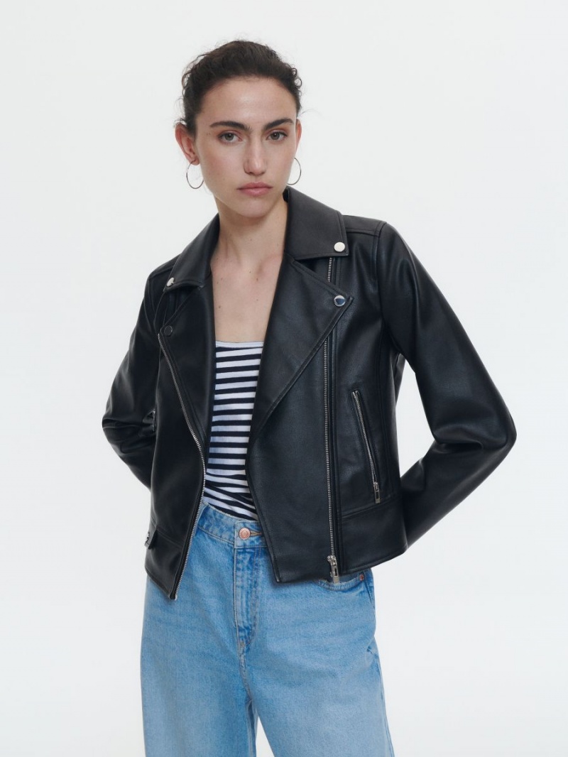 Reserved Faux leather biker jacket Czarne | UVZSMNL-78