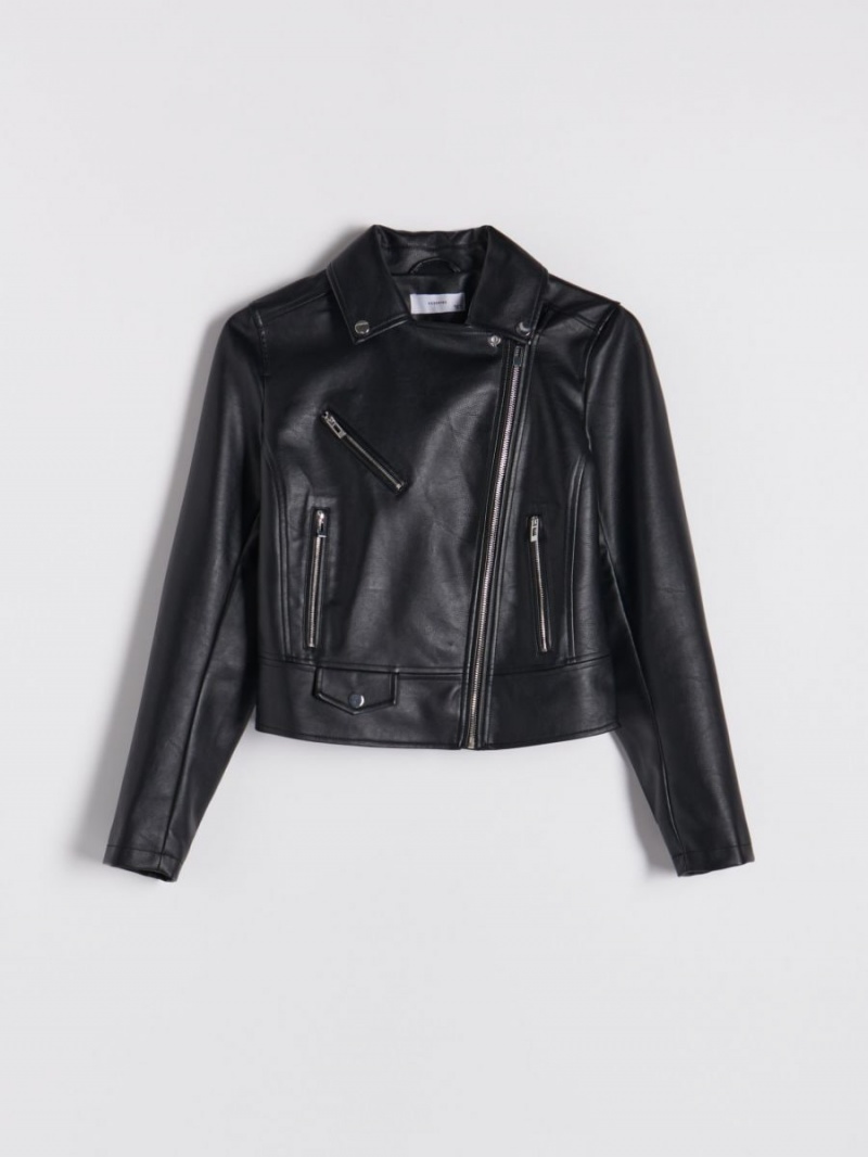 Reserved Faux leather biker jacket Czarne | UVZSMNL-78