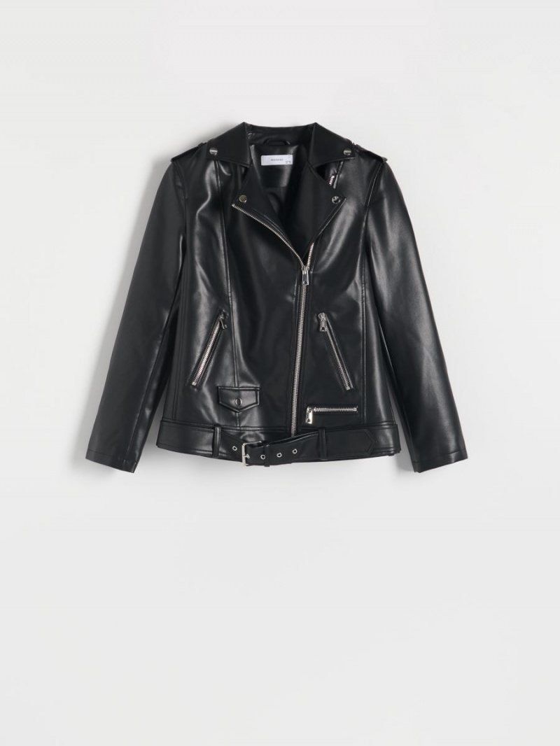 Reserved Faux leather biker jacket Czarne | ZVXUPMJ-02