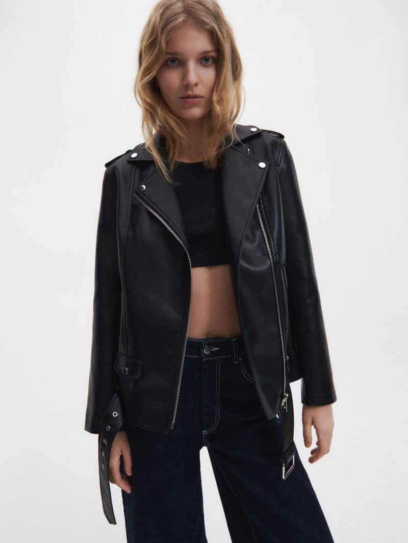 Reserved Faux leather biker jacket Czarne | PSDFHAJ-13