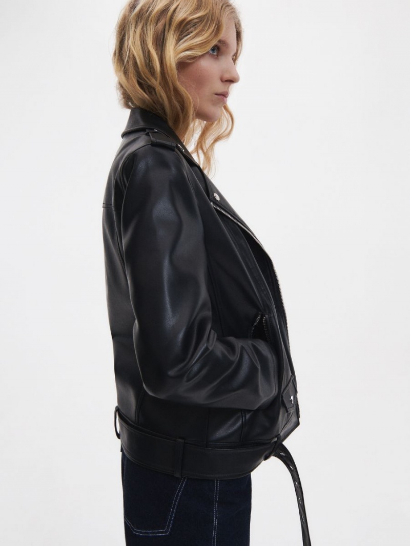 Reserved Faux leather biker jacket Czarne | PSDFHAJ-13