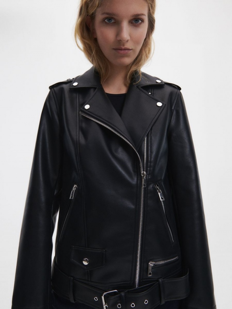 Reserved Faux leather biker jacket Czarne | PSDFHAJ-13