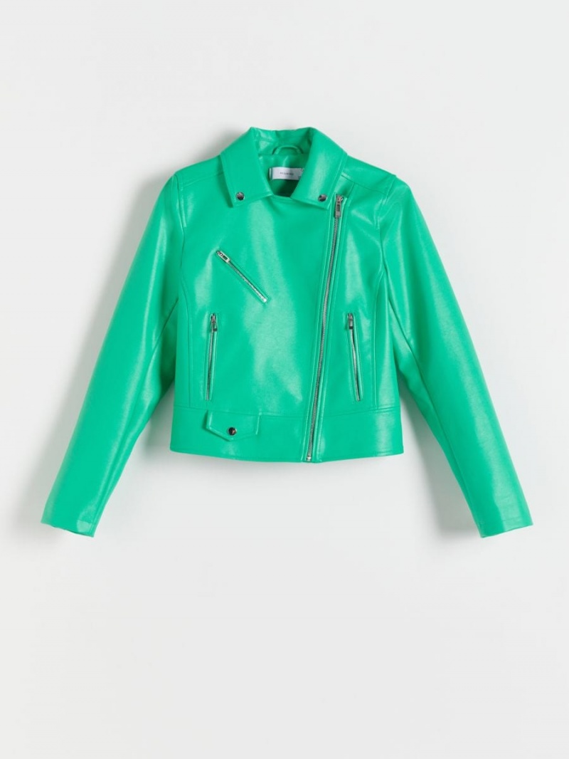 Reserved Faux leather biker jacket Zielone | MUKLRYD-70