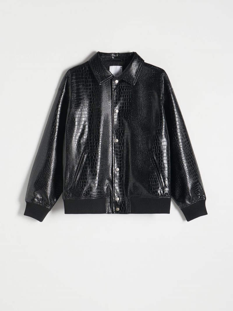 Reserved Faux leather bomber jacket Czarne | BROPDVC-57