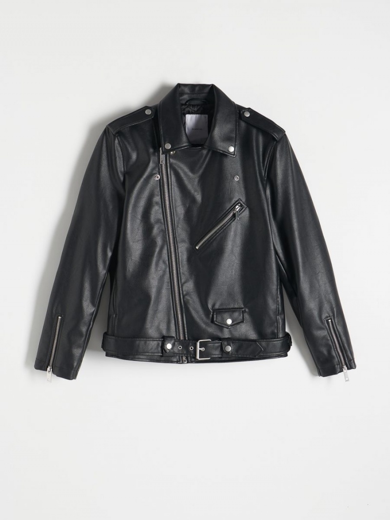 Reserved Faux leather jacket Czarne | FBRACZN-30