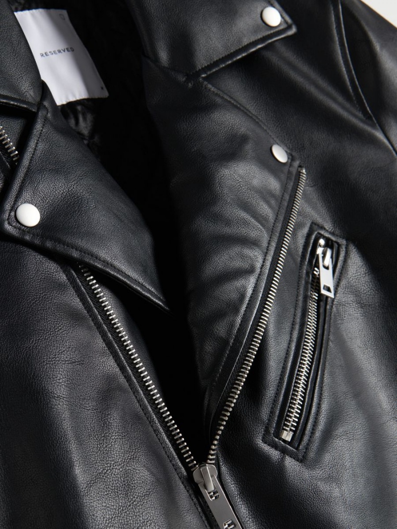 Reserved Faux leather jacket Czarne | FBRACZN-30