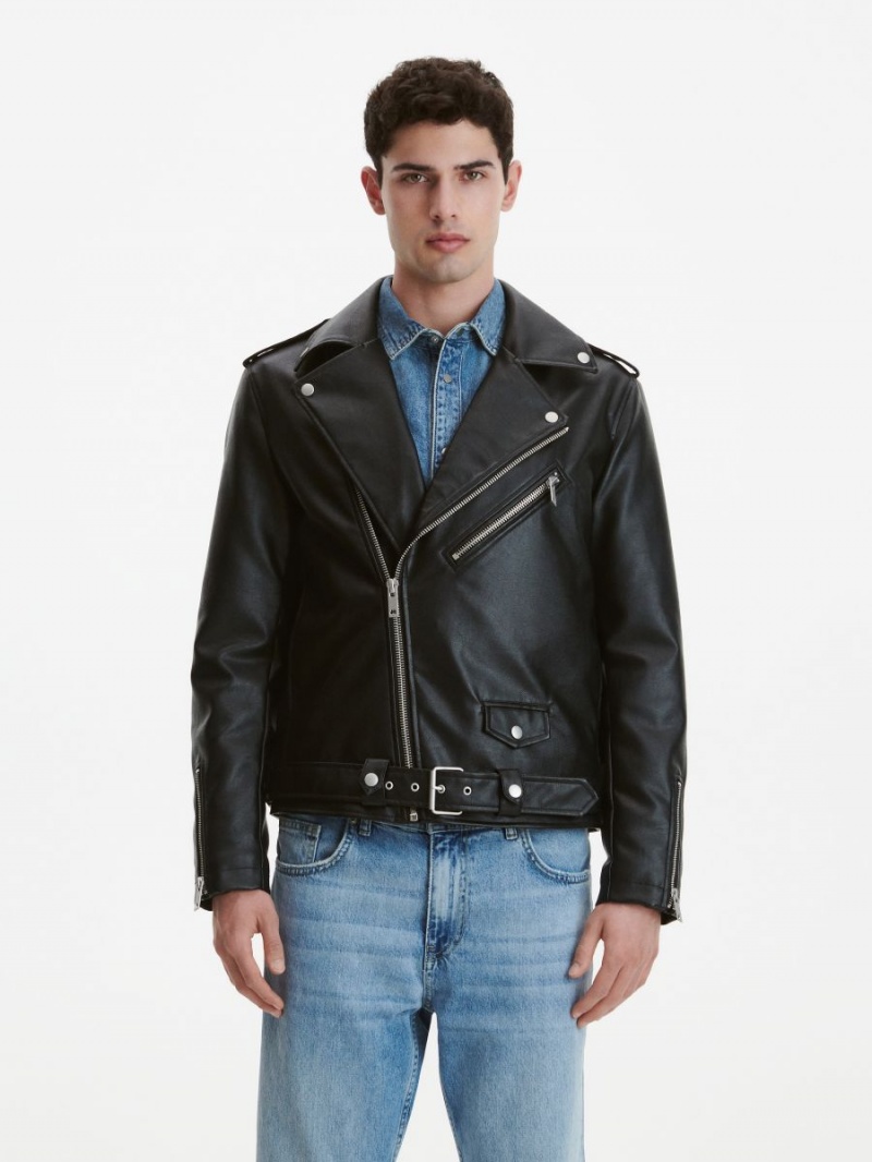 Reserved Faux leather jacket Czarne | SRJOXNT-96