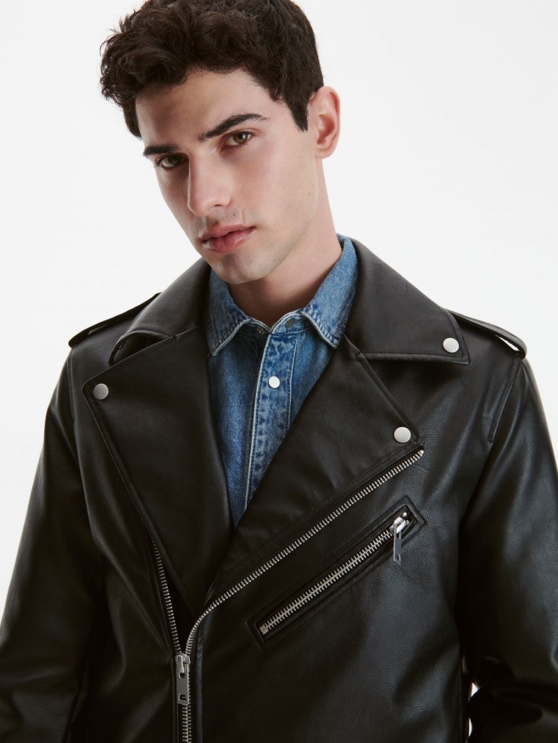 Reserved Faux leather jacket Czarne | SRJOXNT-96