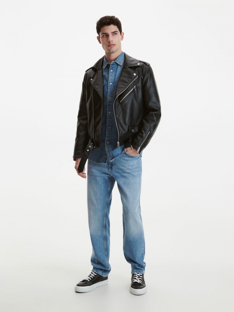 Reserved Faux leather jacket Czarne | SRJOXNT-96