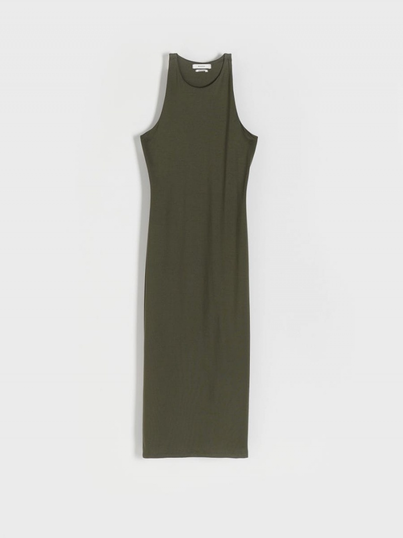 Reserved Fitted maxi dress Khaki | EOGDTUH-85