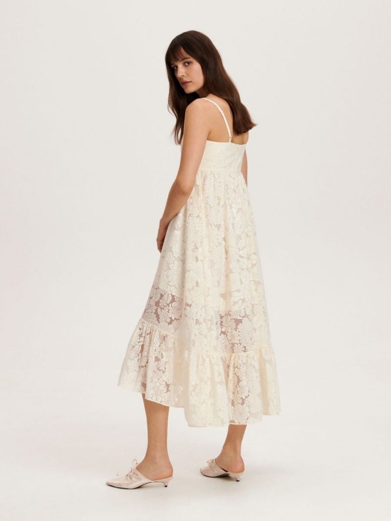 Reserved Floral pattern midi dress Ivory | BWNURXZ-46