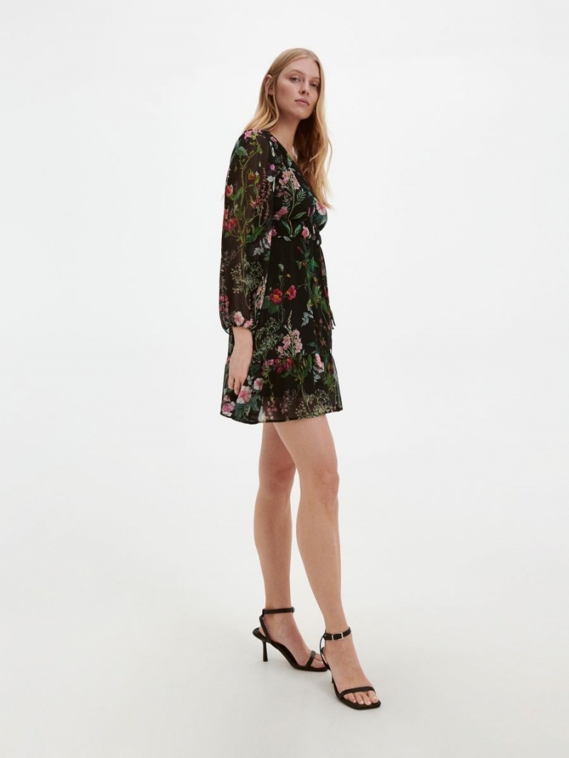 Reserved Floral print mini dress Czarne | KVLMAJZ-57