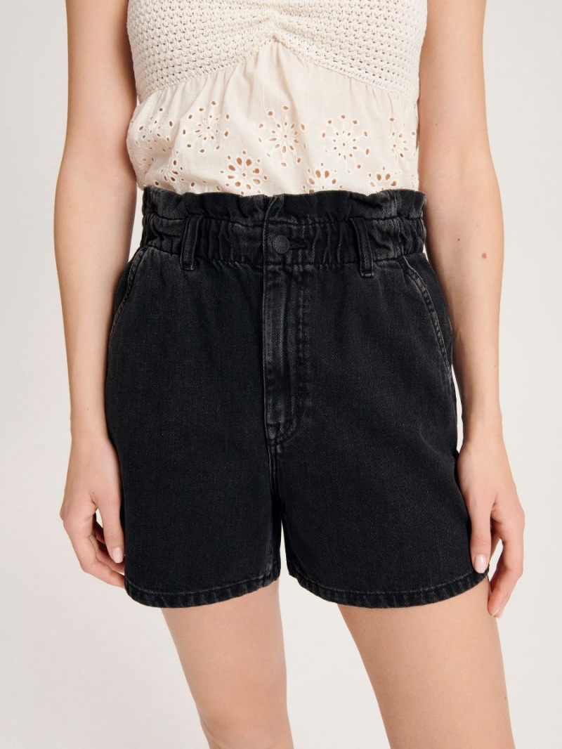 Reserved High waist denim shorts Czarne | FRVPDCQ-40