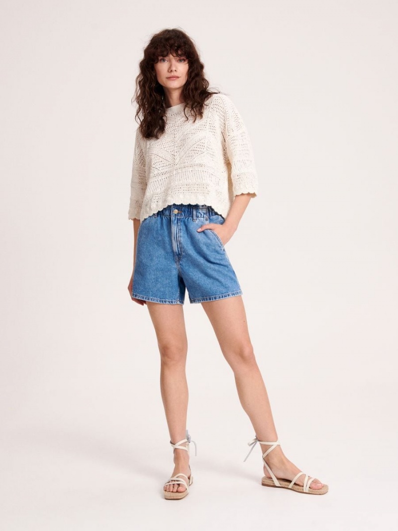 Reserved High waist denim shorts Niebieskie | GDPAFZE-48