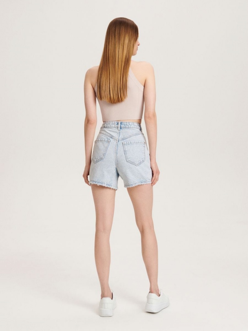 Reserved High waist denim shorts Niebieskie | FBEWGQT-04