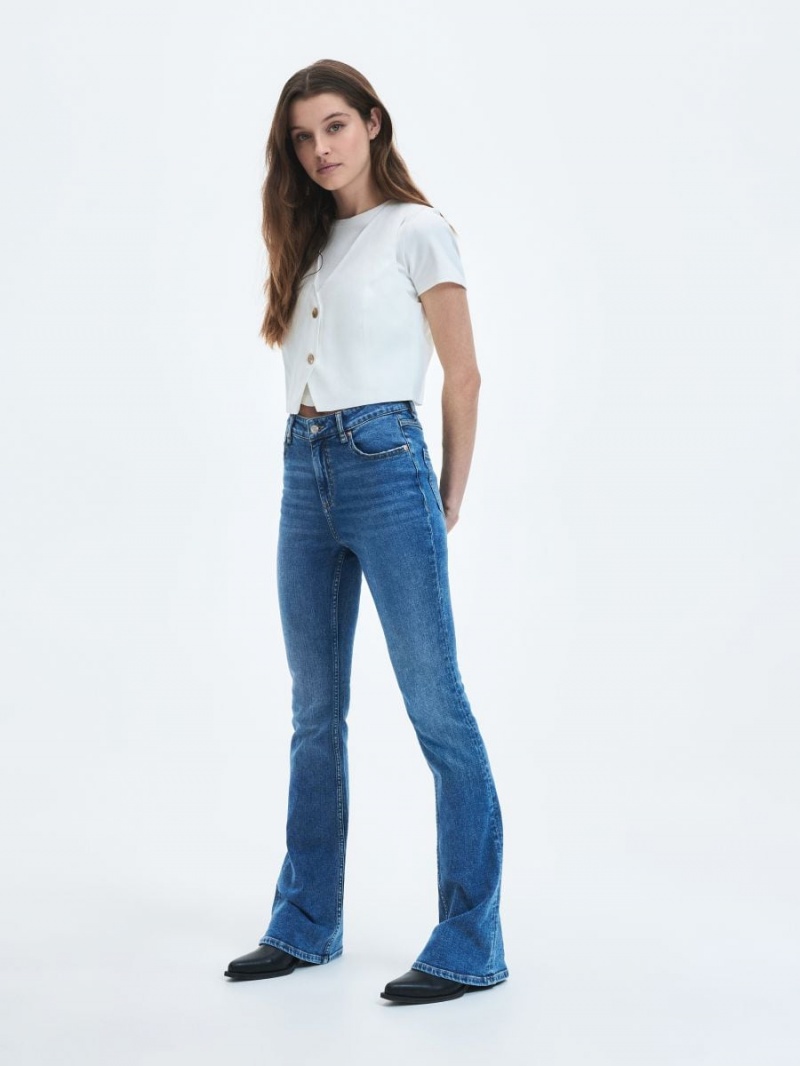 Reserved High waist flare jeans Granatowe | WSRGNCK-50