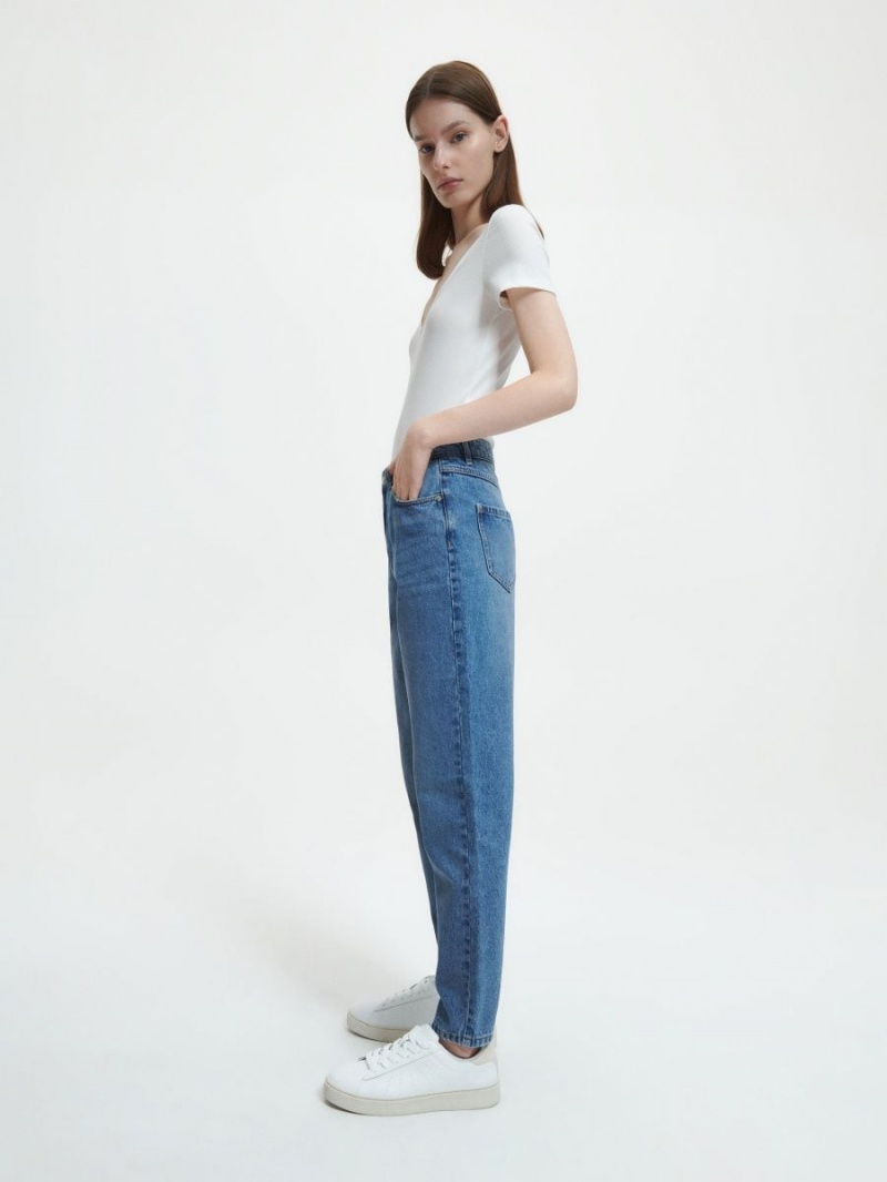 Reserved High waist mom fit jeans Niebieskie | NPIQSAR-80