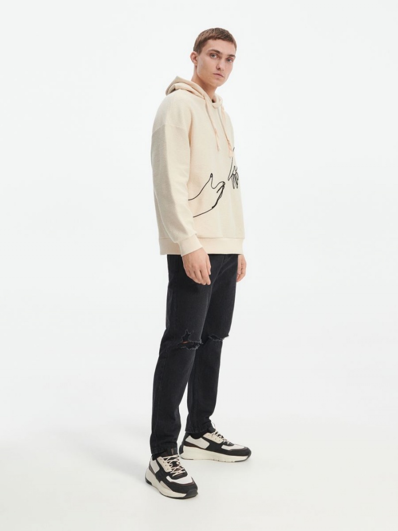 Reserved Hoodie with embroidery detailing Ivory | EDXRAVB-36