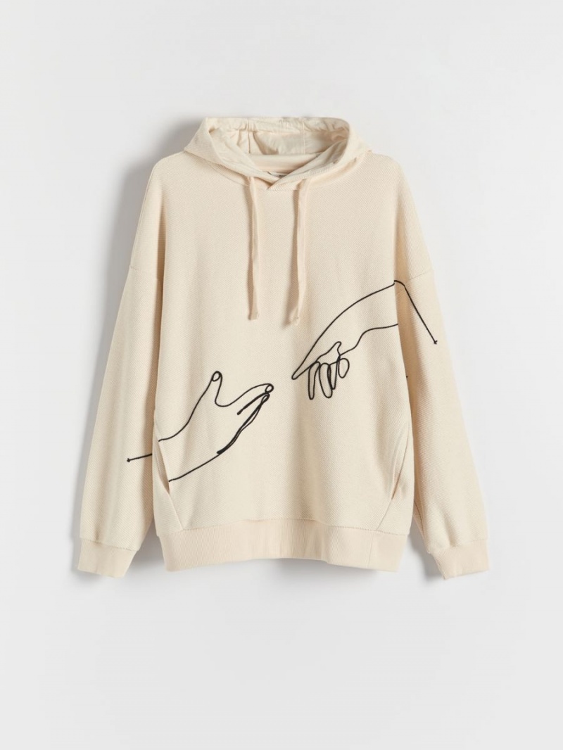 Reserved Hoodie with embroidery detailing Ivory | EDXRAVB-36