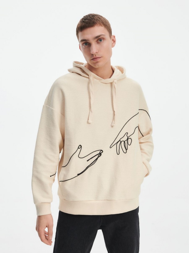 Reserved Hoodie with embroidery detailing Ivory | EDXRAVB-36