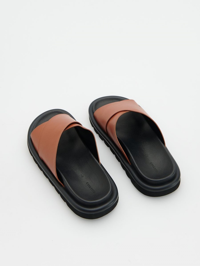 Reserved Imitation leather slippers Brązowe | NRDMSOX-60