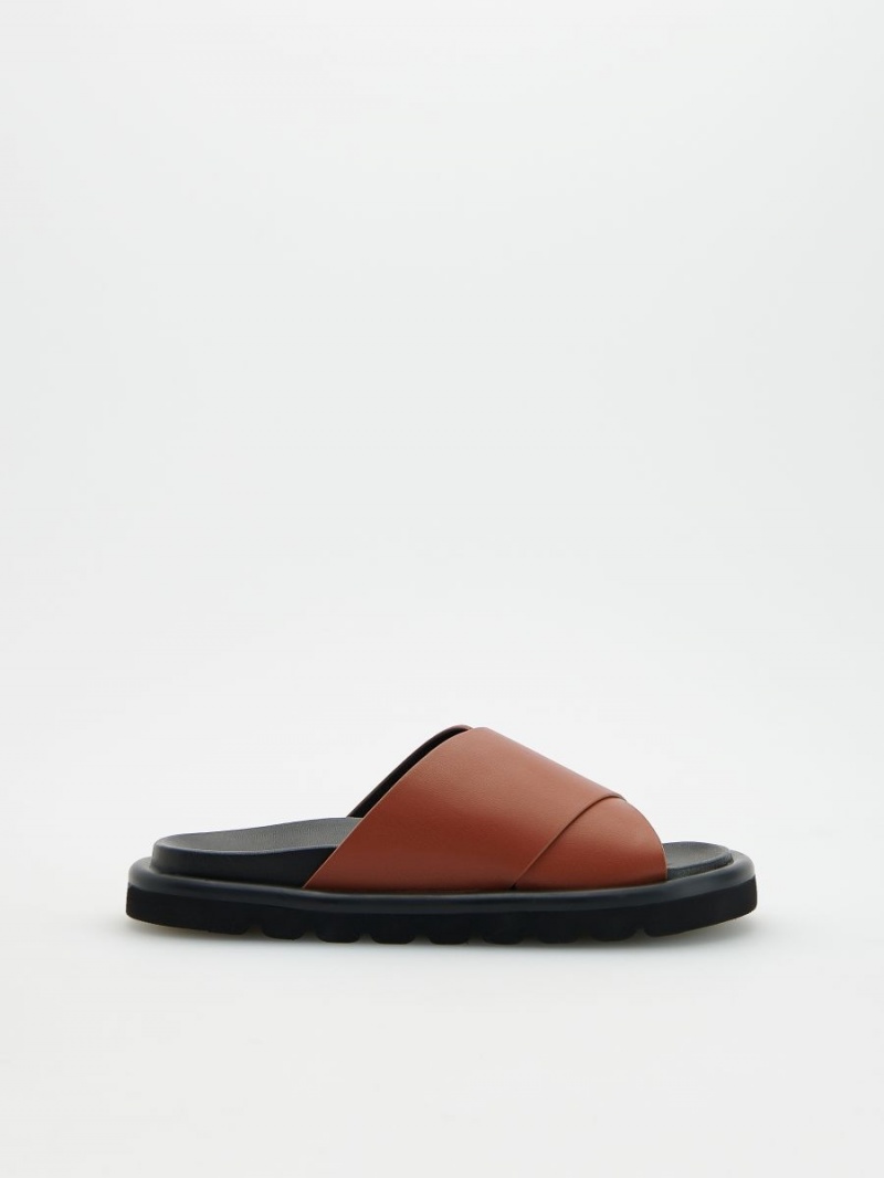 Reserved Imitation leather slippers Brązowe | NRDMSOX-60