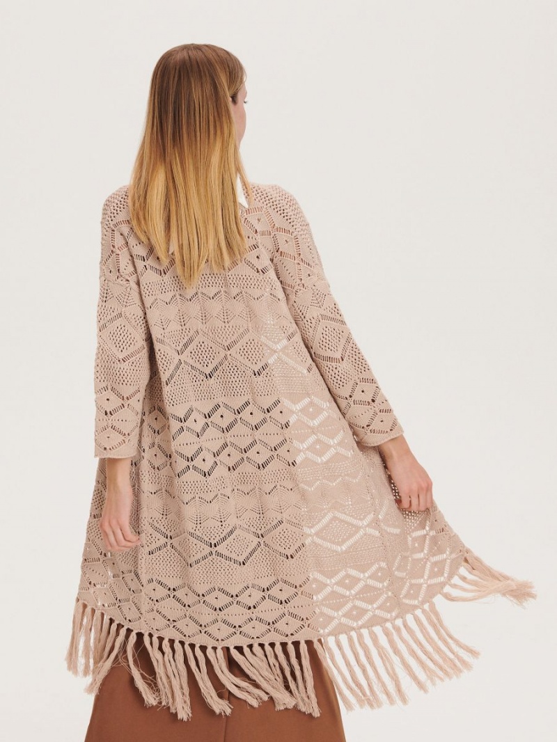 Reserved Knit cardigan with fringe Beżowe | MASLWFQ-71