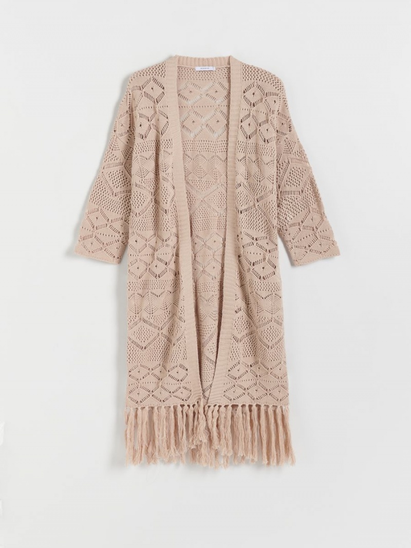 Reserved Knit cardigan with fringe Beżowe | MASLWFQ-71