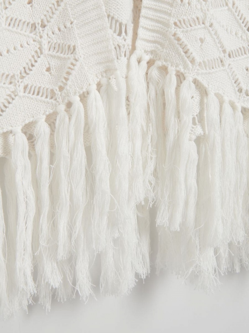 Reserved Knit cardigan with fringe Ivory | JGDXIBR-46