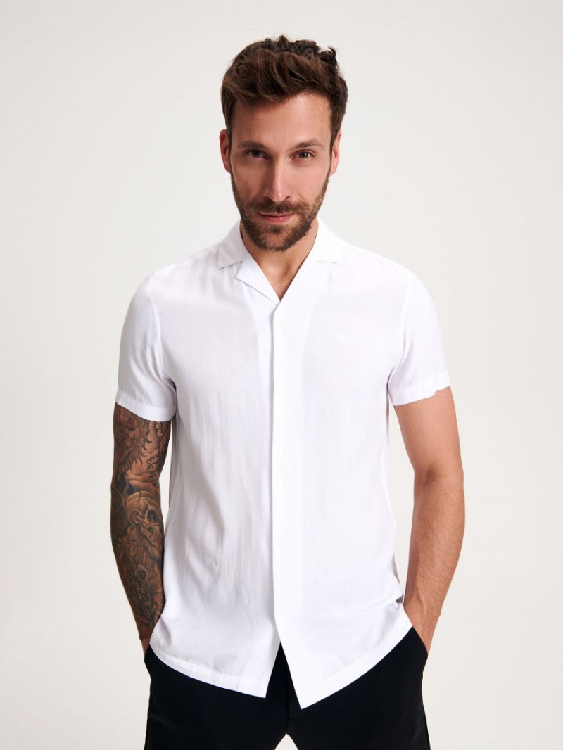 Reserved Komfort fit viscose shirt Białe | GXDHLVS-86