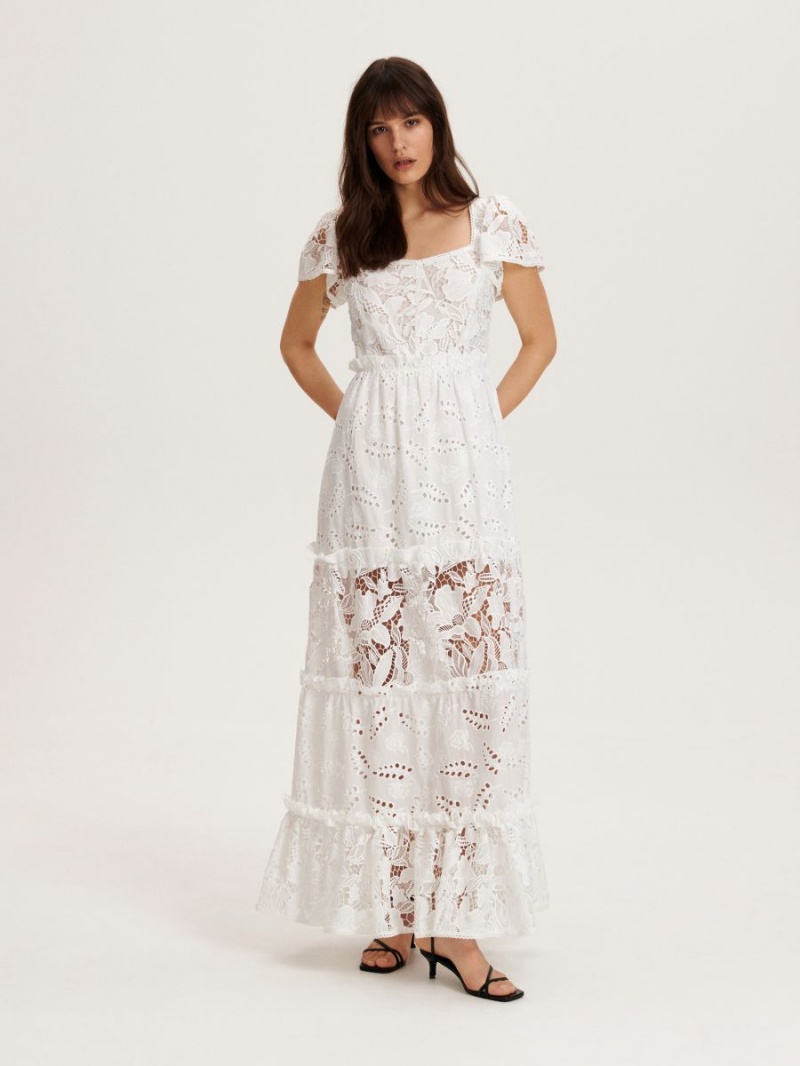 Reserved Koronkowe boho style dress Białe | CIYVTFM-68