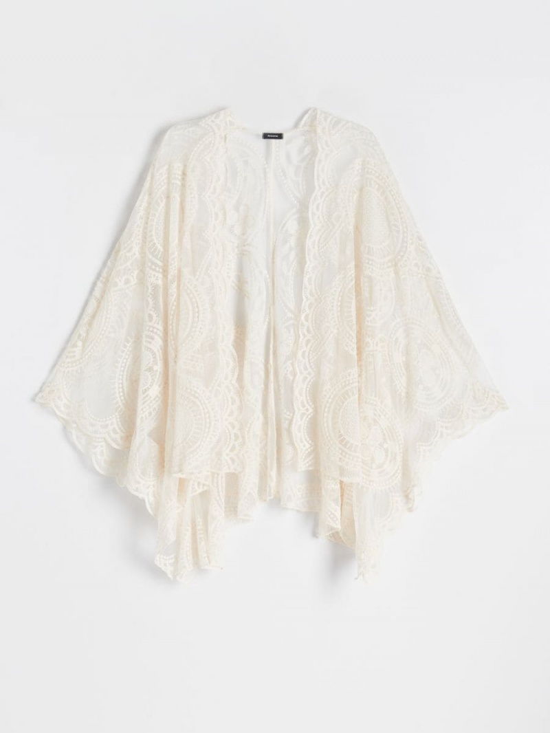 Reserved Koronkowe cotton blend poncho Ivory | WTCSNZF-43