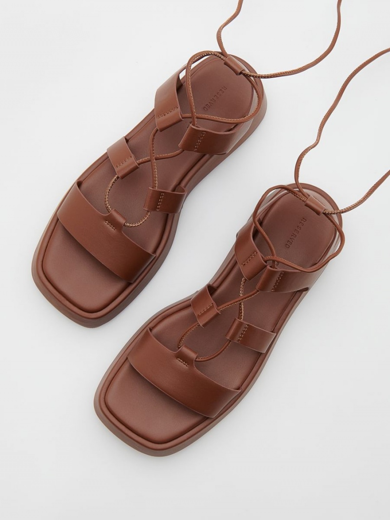 Reserved Koronkowe up sandals Brązowe | YPKNUCA-52