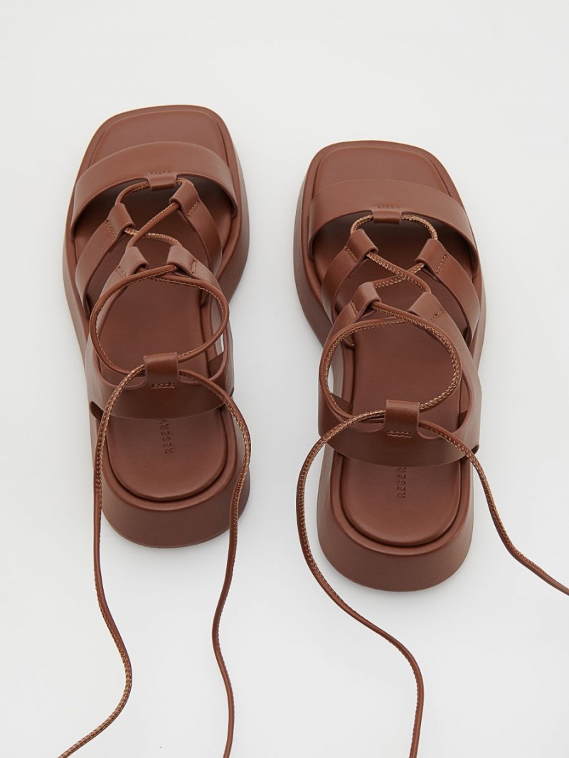 Reserved Koronkowe up sandals Brązowe | YPKNUCA-52