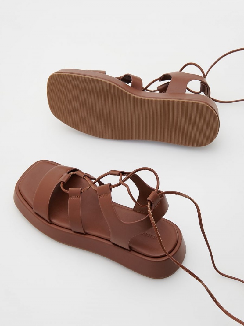 Reserved Koronkowe up sandals Brązowe | YPKNUCA-52