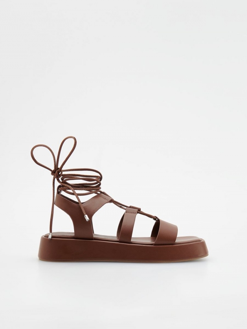 Reserved Koronkowe up sandals Brązowe | YPKNUCA-52