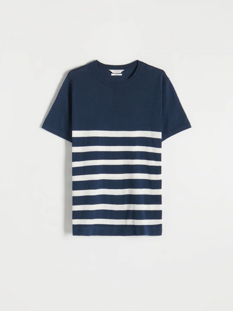 Reserved Linen blend T-shirt Granatowe | HJZXDCY-34