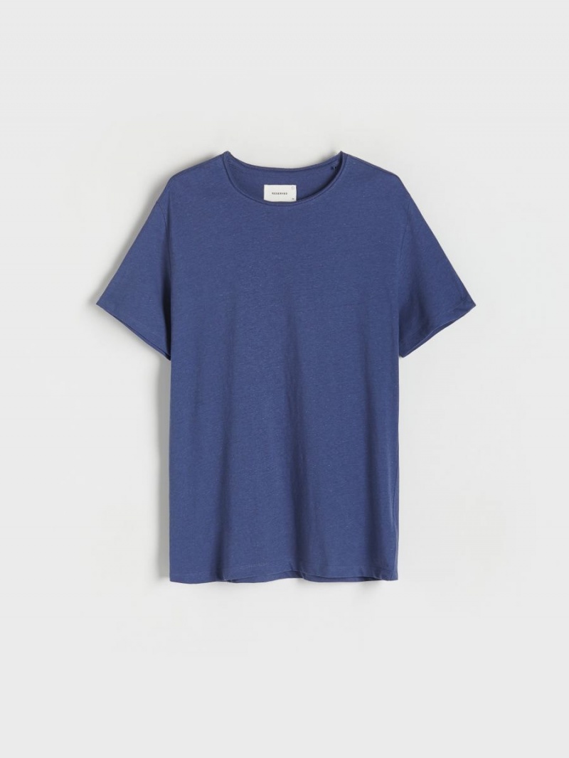 Reserved Linen blend T-shirt Granatowe | YEOINCP-03