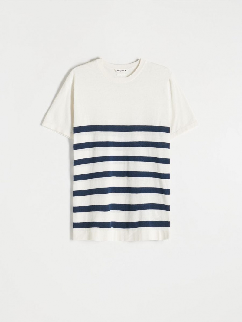 Reserved Linen blend T-shirt Ivory | MHWQFPV-63