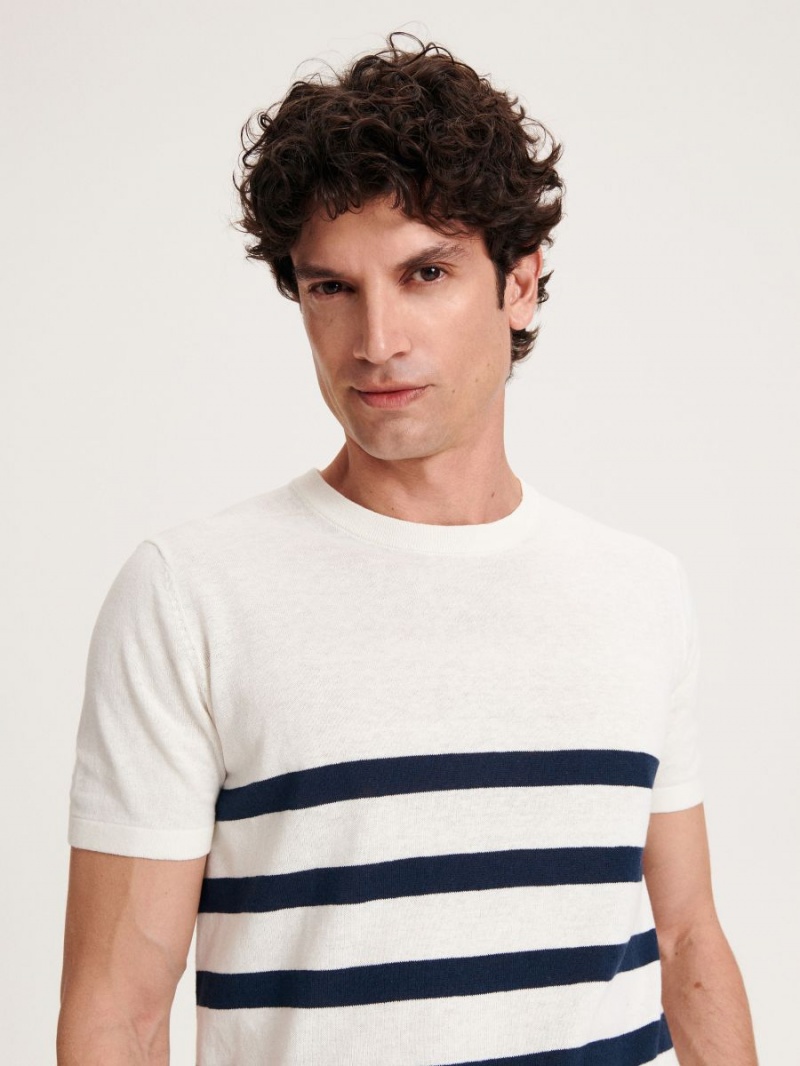 Reserved Linen blend T-shirt Ivory | VWYFUKP-68