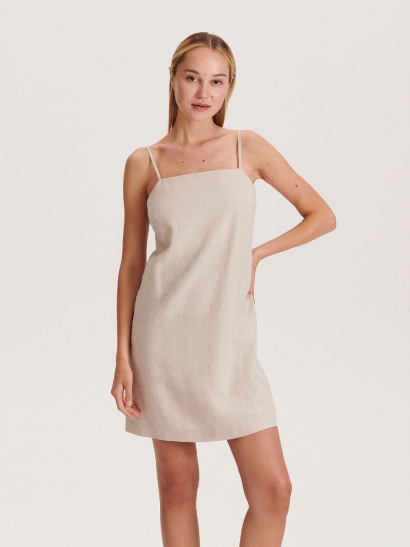 Reserved Linen blend mini dress Beżowe | DIPKHNE-72