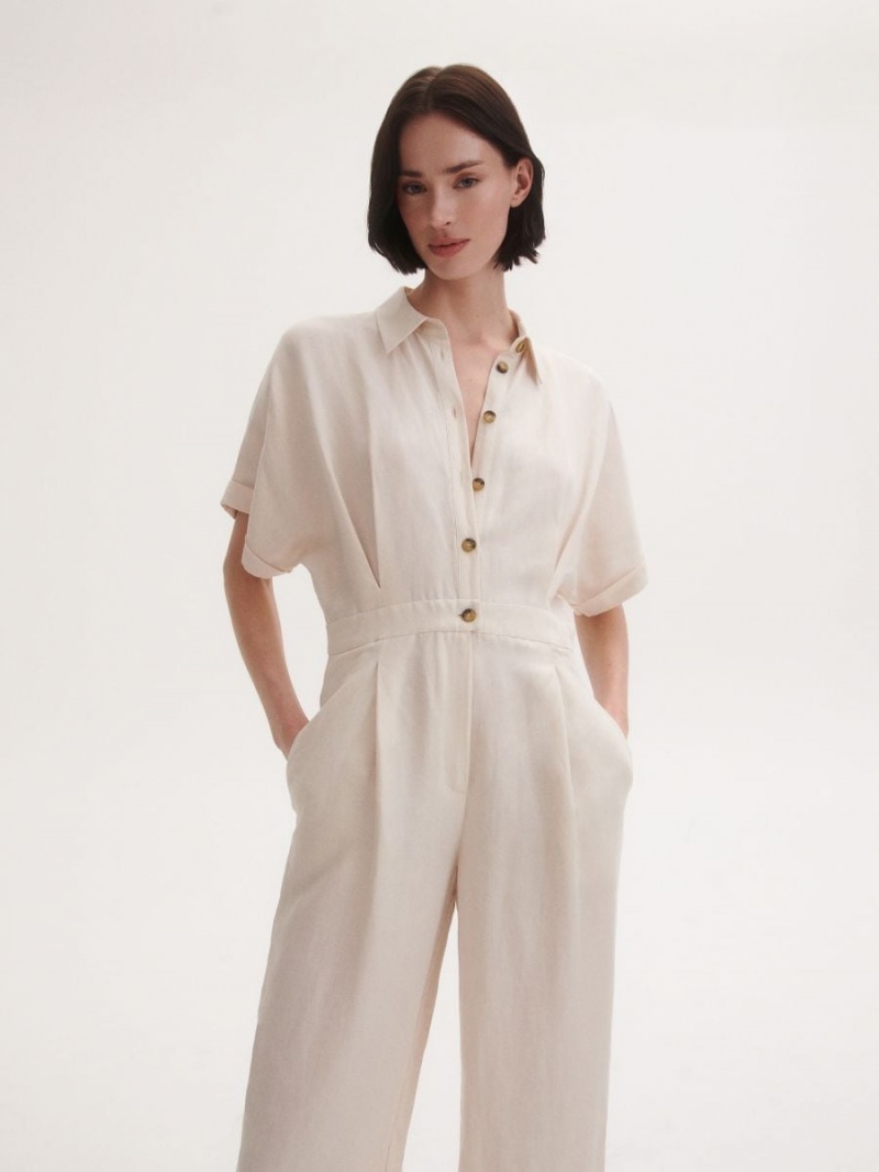 Reserved Linen blend playsuit Beżowe | RINZTLF-71